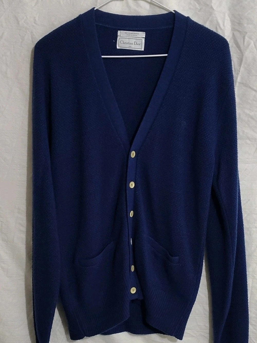 Dior Men's Vintage Navy V-Neck Button Cardigan Medium